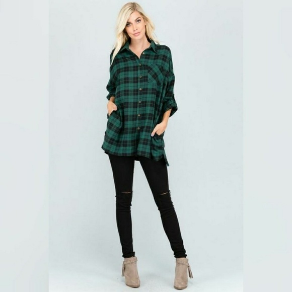 Oversized Flannel Tunic + Pockets - Picture 2 of 4